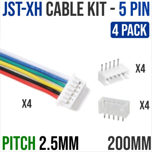 JST-XH 5 Pin Connector Male Female Pitch 2.5mm (4 pack) - Micro Robotics