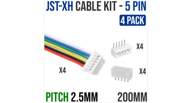 JST-XH 5 Pin Connector Male Female Pitch 2.5mm (4 pack) - Micro Robotics