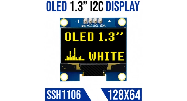 OLED 1.3 inch I2C Display SSD1106 - Yellow on Black OLED 1.3 inch I2C Display SSD1106 - Yellow on Black