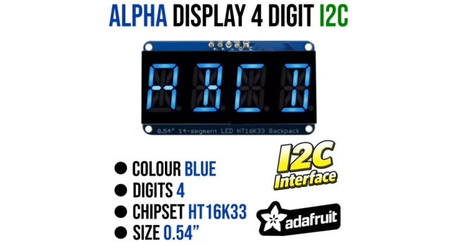 Adafruit Alphanumeric Display, I2C 4 Digit, Blue Adafruit Alphanumeric Display, I2C 4 Digit, Blue