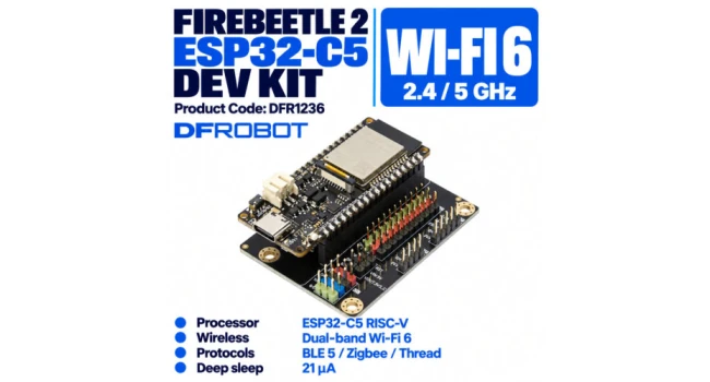 DF Robot FireBeetle 2 ESP32-C5 Dev Board – WiFi 6 (Dual-Band 2.4G/5G)