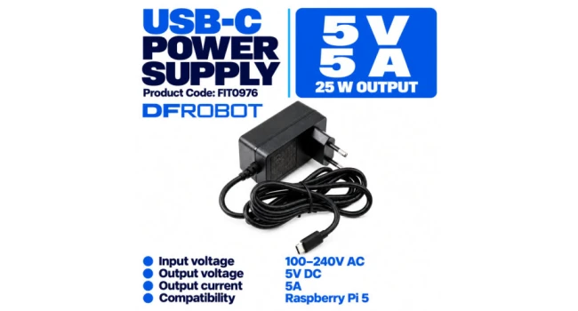 DF Robot USB-C 5V 5A AC Adapter 1.5m Cable DF Robot USB-C 5V 5A AC Adapter 1.5m Cable