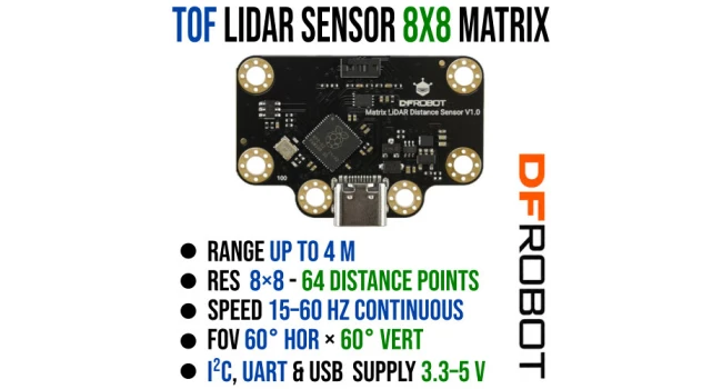 DF Robot 8×8 Matrix ToF 3D Distance Sensor DF Robot 8×8 Matrix ToF 3D Distance Sensor