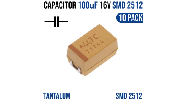 Capacitor 100uF Tantalum 16V SMD 2512 (10 Pack) Capacitor 100uF Tantalum 16V SMD 2512 (10 Pack)