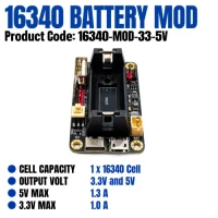 16340 Battery Module - 1 Cell 3.3/5V 16340 Battery Module - 1 Cell 3.3/5V