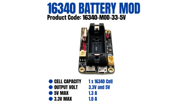 16340 Battery Module - 1 Cell 3.3/5V 16340 Battery Module - 1 Cell 3.3/5V