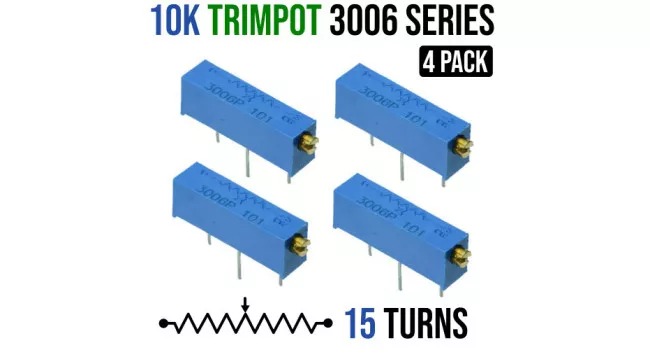 Multiturn Trimpot Resistor 3006 Series 10K (4 Pack) Multiturn Trimpot Resistor 3006 Series 10K (4 Pack)