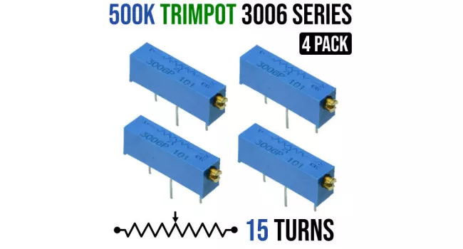 Multiturn Trimpot Resistor 3006 Series 500K (4 Pack) Multiturn Trimpot Resistor 3006 Series 500K (4 Pack)