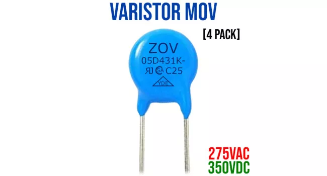 Varistor MOV 275VAC 350VDC - Pitch 5mm (4 Pack) Varistor MOV 275VAC 350VDC - Pitch 5mm (4 Pack)