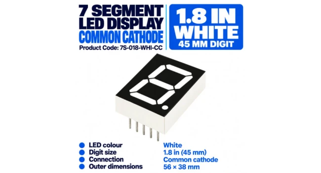 7 Segment 1.8 inch Common Cathode - White 7 Segment 1.8 inch Common Cathode - White