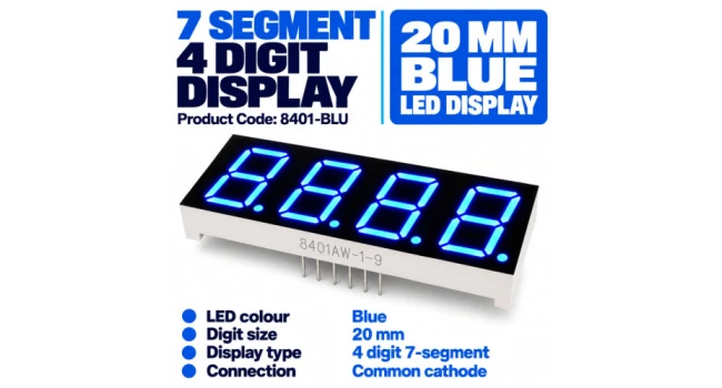 7 Segment 4 Digit Common Cathode - Blue 7 Segment 4 Digit Common Cathode - Blue