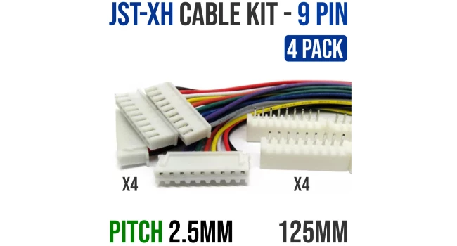 JST-XH 2.5mm 9 Pin Cable Kit 125mm (4 Pack) JST-XH 2.5mm 9 Pin Cable Kit 125mm (4 Pack)