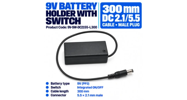 Battery Holder 9V with Switch 300mm Battery Holder 9V with Switch 300mm