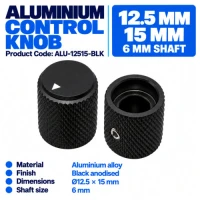 Aluminium Knob 12.5 x 15mm Shaft 6mm - Black Aluminium Knob 12.5 x 15mm Shaft 6mm - Black