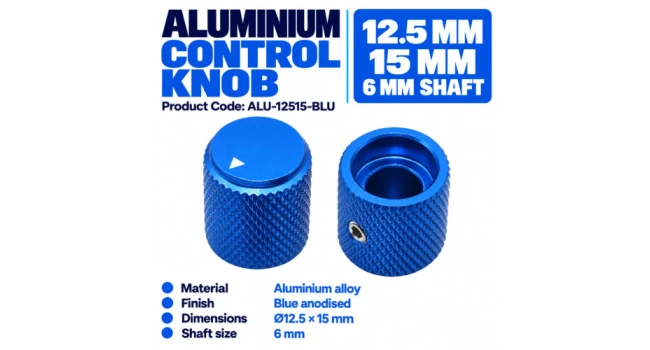 Aluminium Knob 12.5 x 15mm Shaft 6mm - Blue