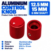 Aluminium Knob 12.5 x 15mm Shaft 6mm - Red Aluminium Knob 12.5 x 15mm Shaft 6mm - Red