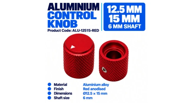 Aluminium Knob 12.5 x 15mm Shaft 6mm - Red Aluminium Knob 12.5 x 15mm Shaft 6mm - Red