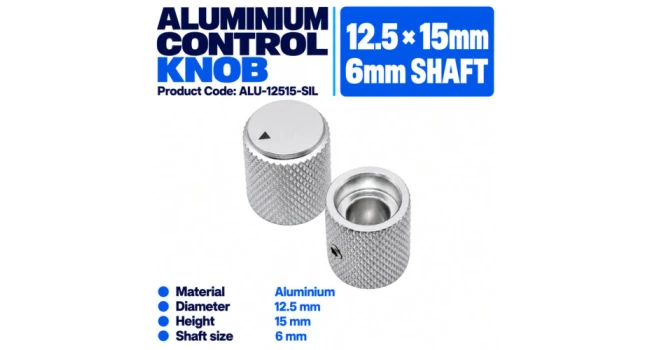 Aluminium Knob 12.5 x 15mm Shaft 6mm - Silver Aluminium Knob 12.5 x 15mm Shaft 6mm - Silver