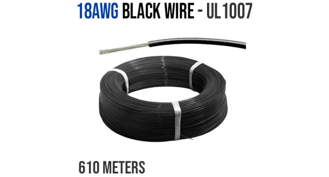 18AWG Black Wire, UL1007 - 610m
