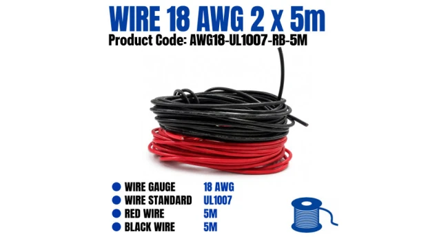 18 AWG Red and Black UL 1007 Wire 5m 18 AWG Red and Black UL 1007 Wire 5m