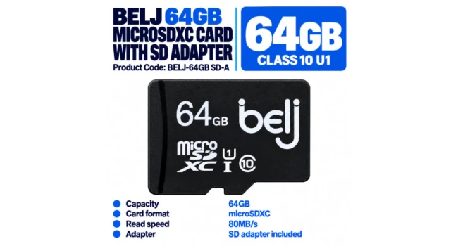 BELJ 64GB microSDXC Card with SD Adapter