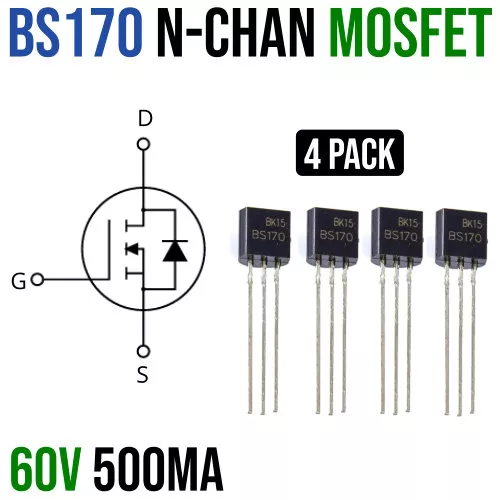 thumbnail image 2 of 20pcs BS170 MOSFET N-Channel 60V 500mA TO-92 - New Transistors 2 of 4