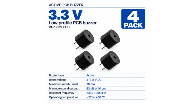 Buzzer 3.3V Low Profile PCB (4 Pack) Buzzer 3.3V Low Profile PCB (4 Pack)