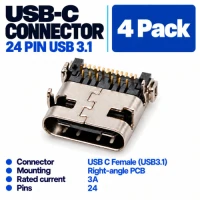 USB C 3.1 Connector 24 Pin (4 Pack) USB C 3.1 Connector 24 Pin (4 Pack)