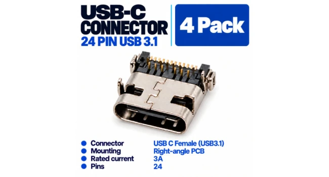 USB C 3.1 Connector 24 Pin (4 Pack) USB C 3.1 Connector 24 Pin (4 Pack)