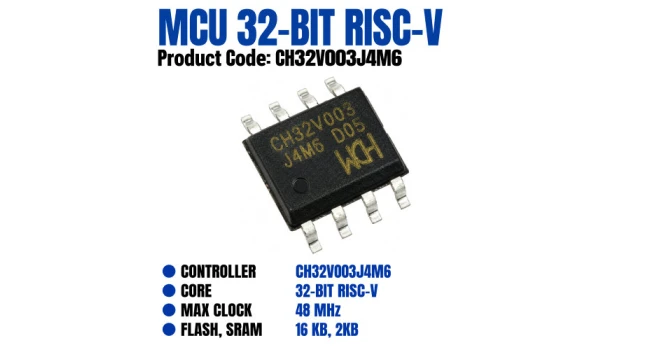 WCH CH32V003J4M6 48MHz 16KB Flash Microcontroller – 4 Pack WCH CH32V003J4M6 48MHz 16KB Flash Microcontroller – 4 Pack