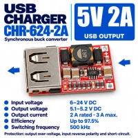 Step Down Buck Voltage Regulator Input 6-24V, Output 5V 2A USB A Step Down Buck Voltage Regulator Input 6-24V, Output 5V 2A USB A
