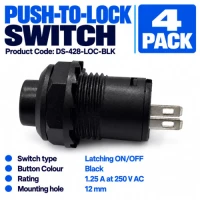 DS-428 Black Push-to-Lock Switch – 4 Pack DS-428 Black Push-to-Lock Switch – 4 Pack