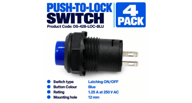 DS-428 Blue Push-to-Lock Switch – 4 Pack