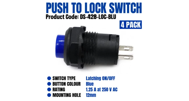 DS-428 Blue Push-to-Lock Switch – 4 Pack