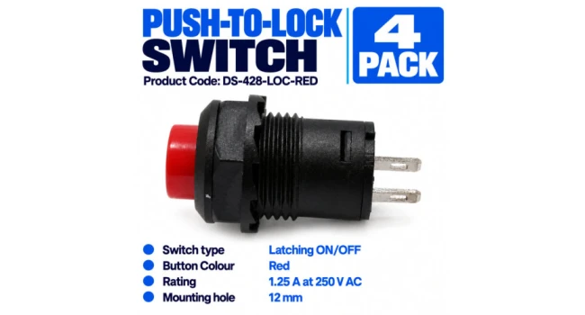 DS-428 Red Push-to-Lock Switch – 4 Pack DS-428 Red Push-to-Lock Switch – 4 Pack