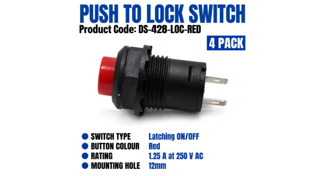 DS-428 Red Push-to-Lock Switch – 4 Pack