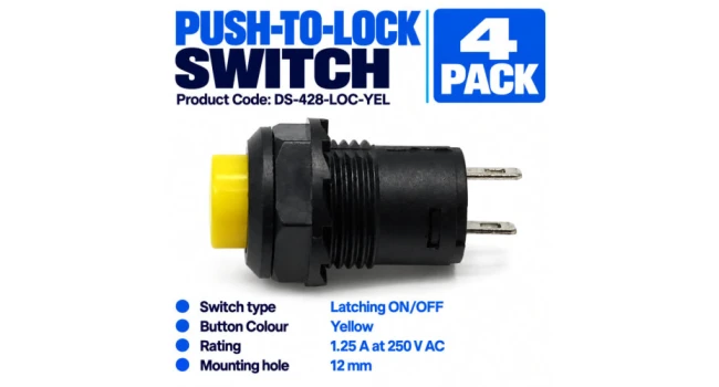 DS-428 Yellow Push-to-Lock Switch – 4 Pack DS-428 Yellow Push-to-Lock Switch – 4 Pack