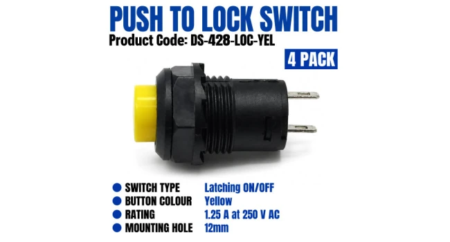 DS-428 Yellow Push-to-Lock Switch – 4 Pack