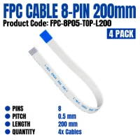 FPC Cable 8 Pin 0.5mm Pitch 200mm Length (4 Pack) FPC Cable 8 Pin 0.5mm Pitch 200mm Length (4 Pack)