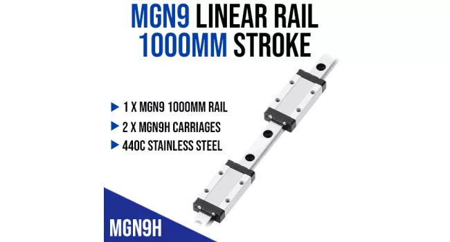 MGN9 Linear Rail with 2 MGN9H Carriages - 1000mm Stroke
