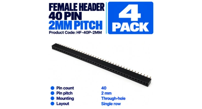 Header Female 40 Pin 2mm Pitch (4Pack) Header Female 40 Pin 2mm Pitch (4Pack)