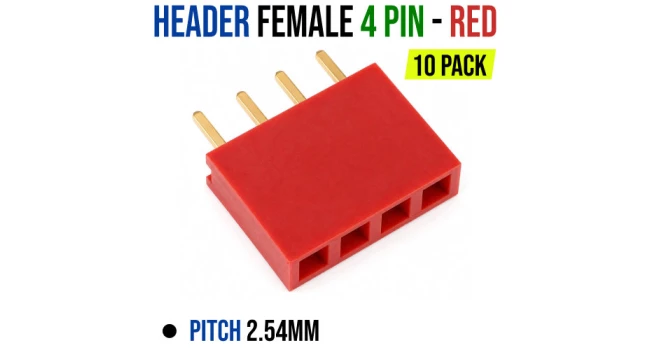 Header Female 4 Pin Pitch 2.54mm - Red (10 Pack) Header Female 4 Pin Pitch 2.54mm - Red (10 Pack)