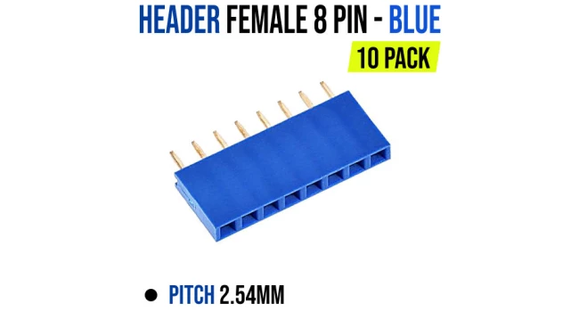 Header Female 8 Pin Pitch 2.54mm - Blue (10 Pack)