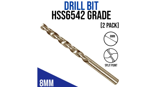 Drill Bit 8mm Grade HSS6542 (2 Pack) Drill Bit 8mm Grade HSS6542 (2 Pack)
