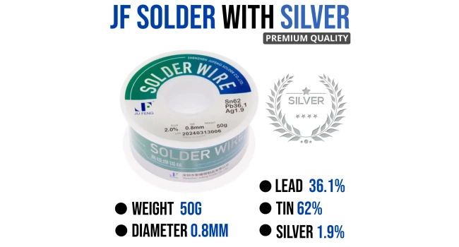 Premium JF Solder 0.8mm wire with Silver - 50g Premium JF Solder 0.8mm wire with Silver - 50g