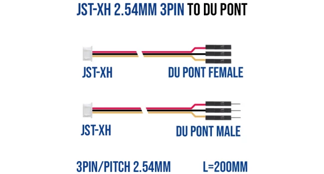 JST-XH 2.54mm 3-Pin to Du Pont Male Female Cable Set JST-XH 2.54mm 3-Pin to Du Pont Male Female Cable Set