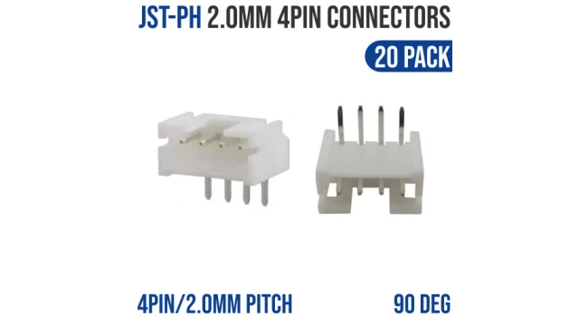 JST-PH 2.0mm 4 Pin 90 Deg Connector(20 Pack)