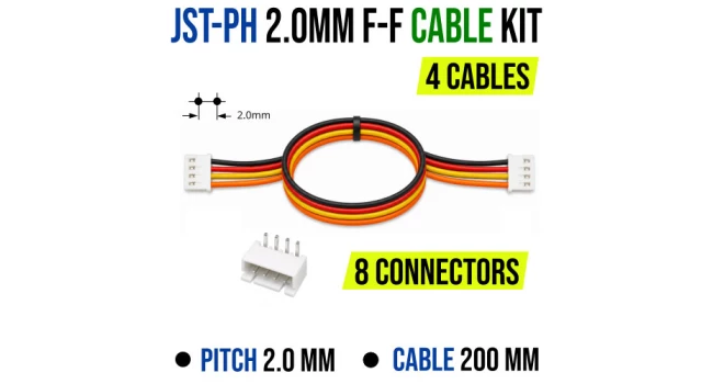 JST-PH 2.0mm Female Female Cable Kit (4 Sets) JST-PH 2.0mm Female Female Cable Kit (4 Sets)