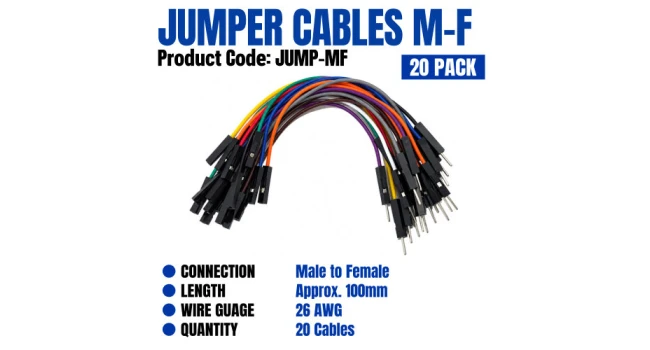 Male to Female DuPont Jumper Wires 100mm (20 Pack) Male to Female DuPont Jumper Wires 100mm (20 Pack)