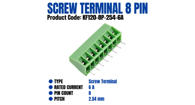 KF120 Screw Terminal Connector 8 Pin 2.54mm Pitch 6A